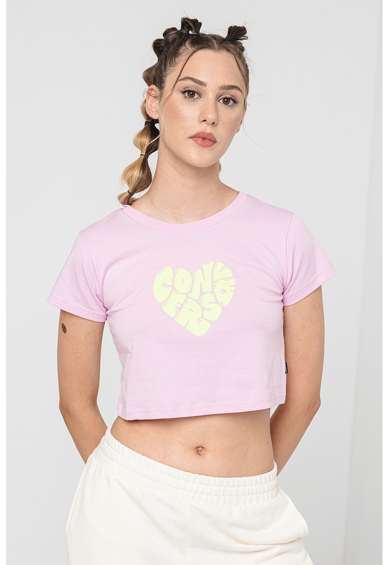 Tricou crop cu imprimeu logo