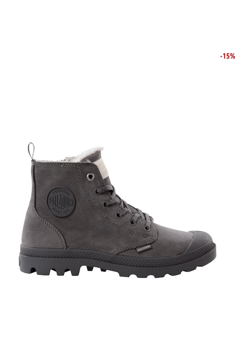 Palladium Ghete de piele cu captuseala de blana sintetica Pampa - Gri