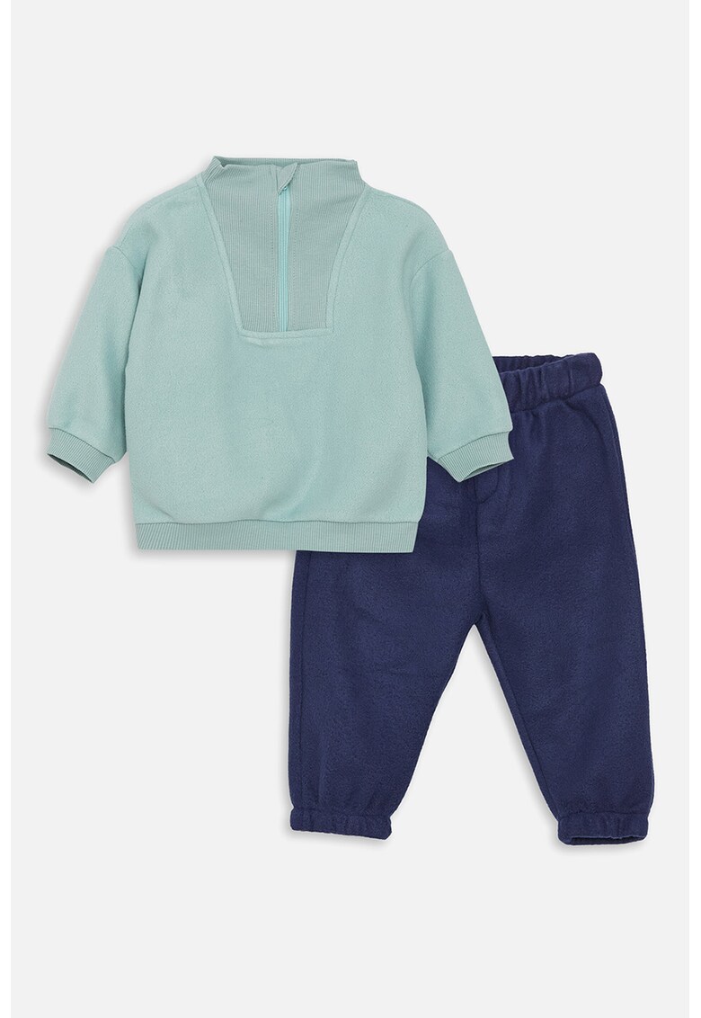 Set de pantaloni si bluza de trening din material fleece cu model uni