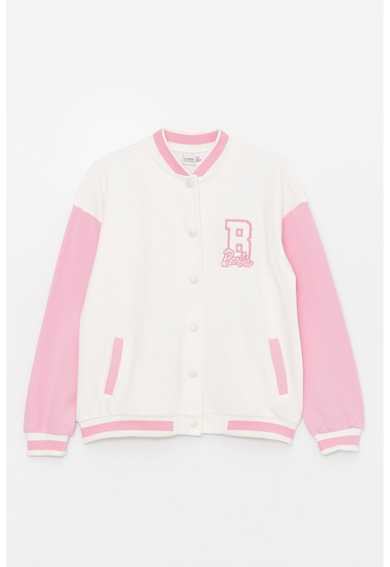 Jacheta bomber cu tematica cu Barbie si buzunare oblice