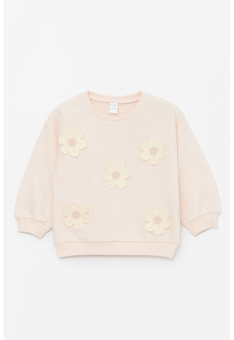 Bluza de trening cu decolteu la baza gatului si aplicatie florala