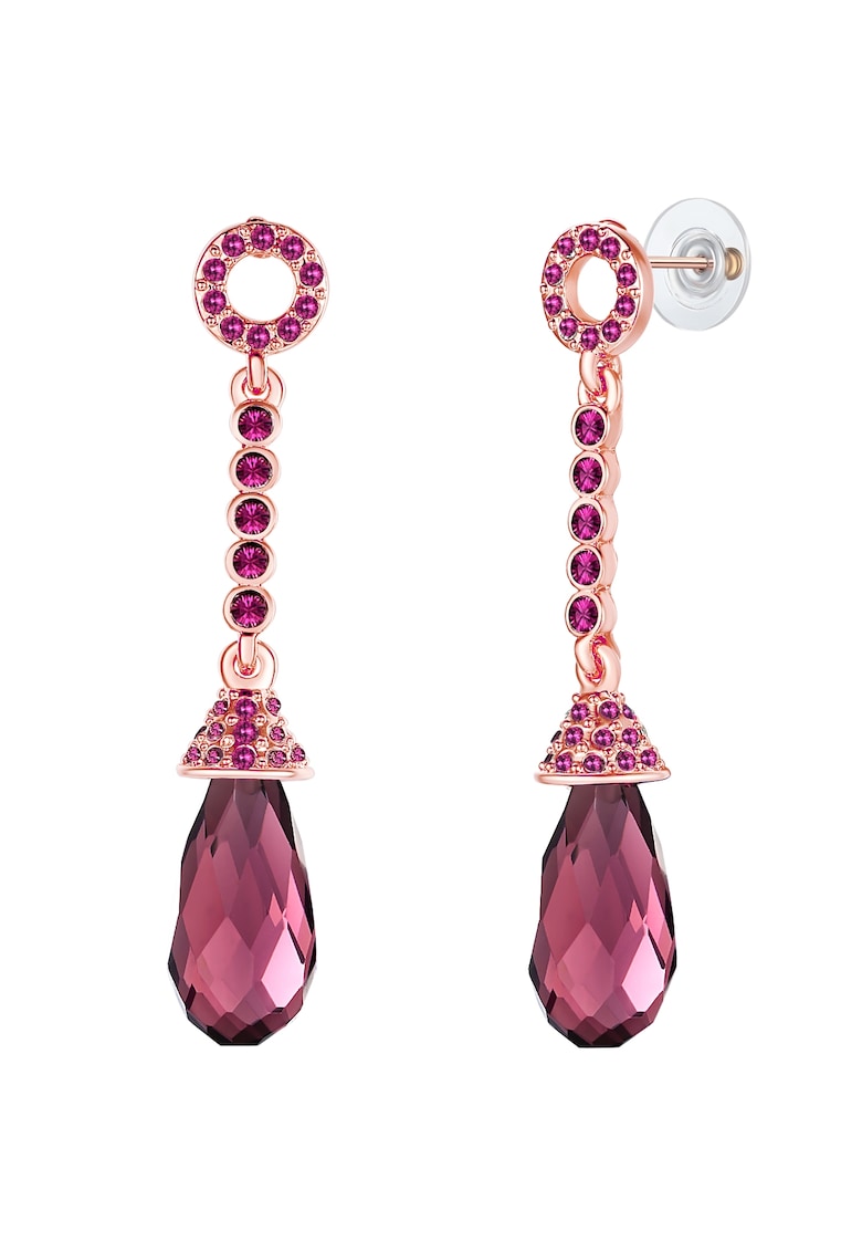 Cercei drop placati cu aur rose de 14K si decorati cu cristale