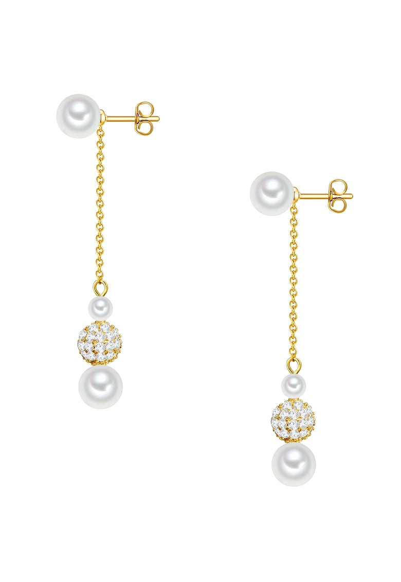 Cercei placati cu aur de 14k si decorati cu perle sintetice si zirconia