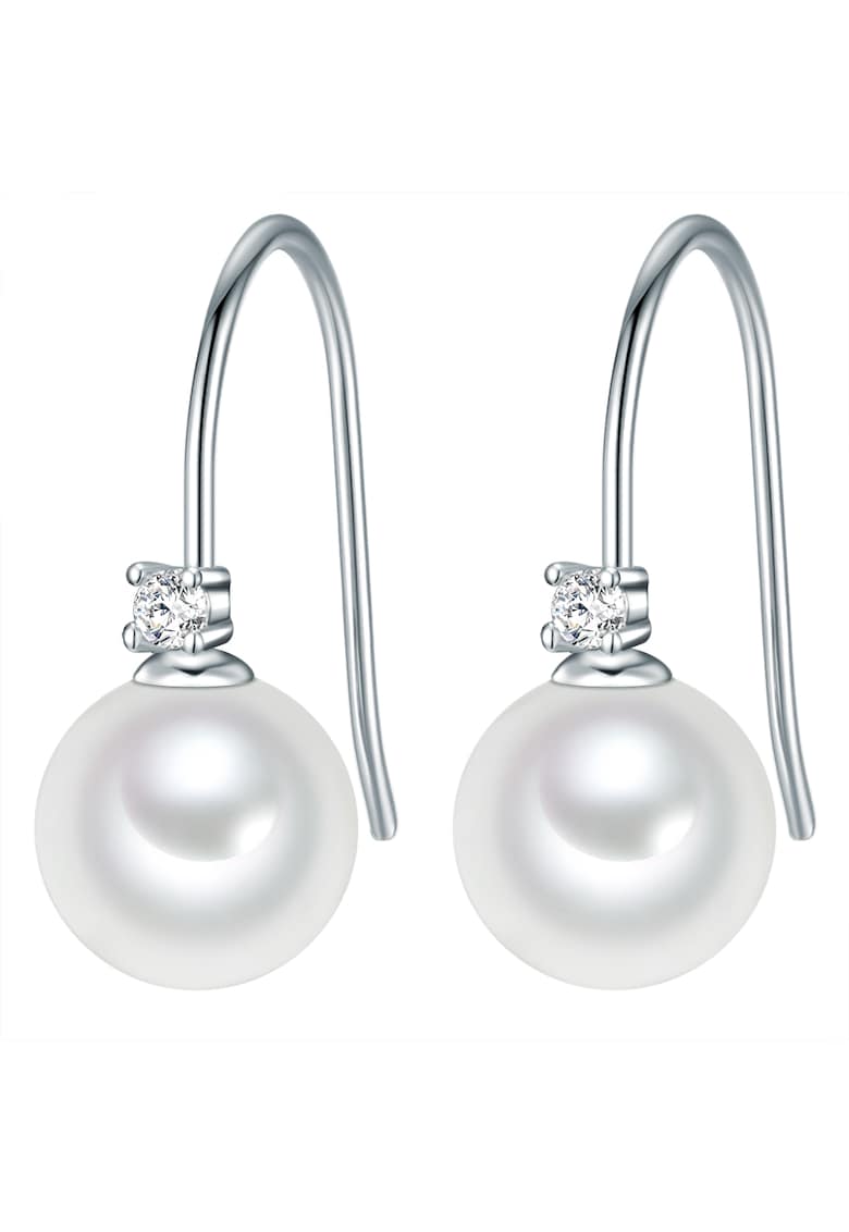 Cercei placati cu rodiu si decorati cu perle