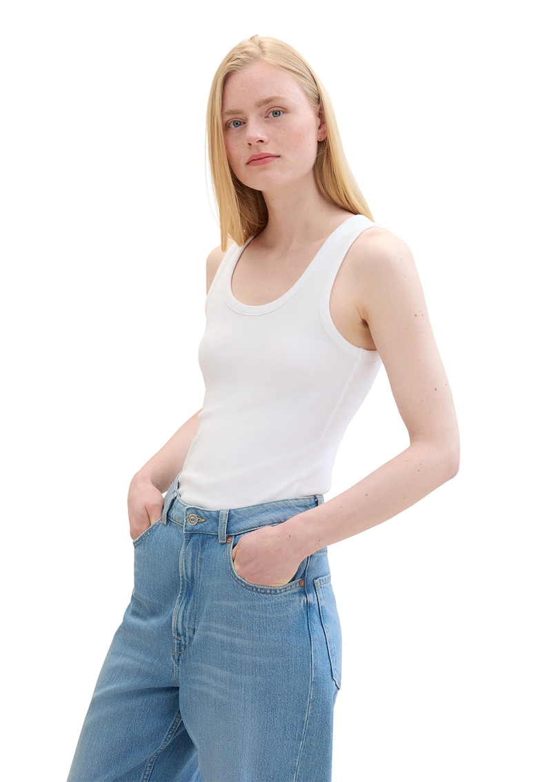 Top cu decolteu rotund - Alb