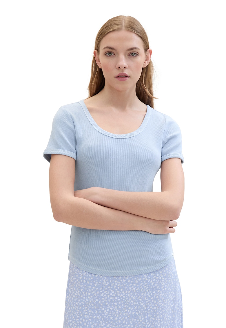 Tricou cu decolteu rotund - Albastru deschis