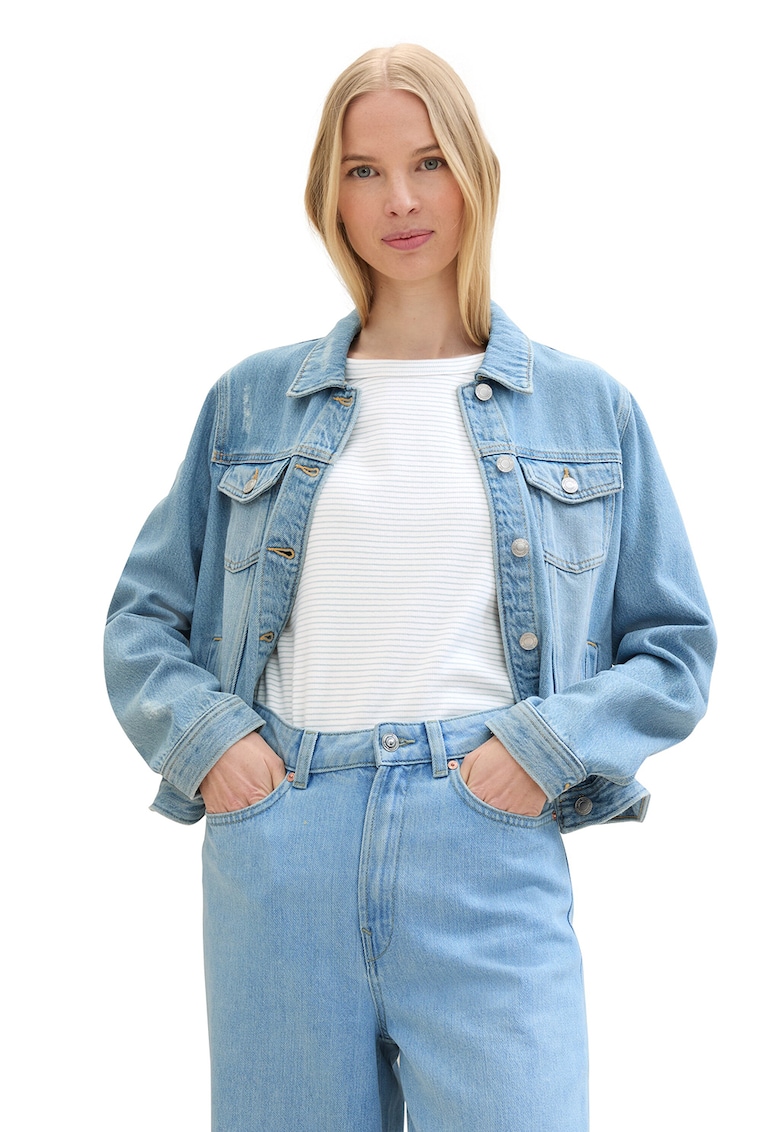 Jacheta din denim cu buzunare cu clapa