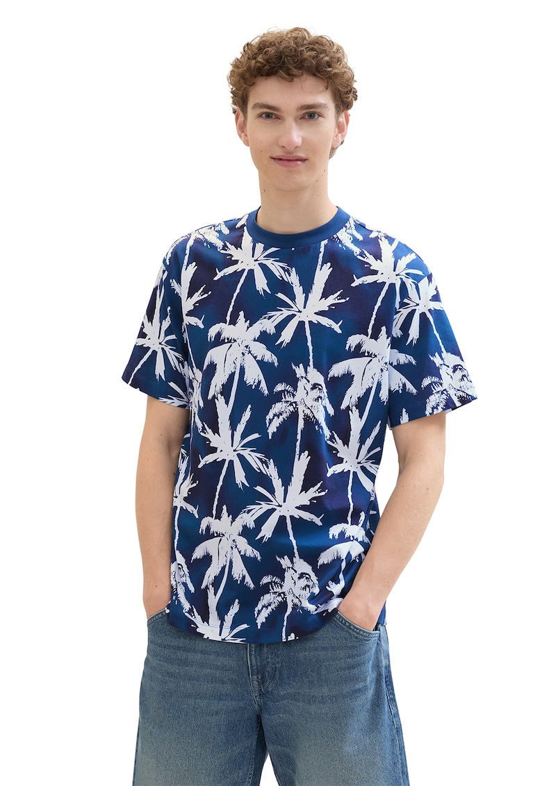 Tricou cu decolteu la baza gatului si imprimeu tropical