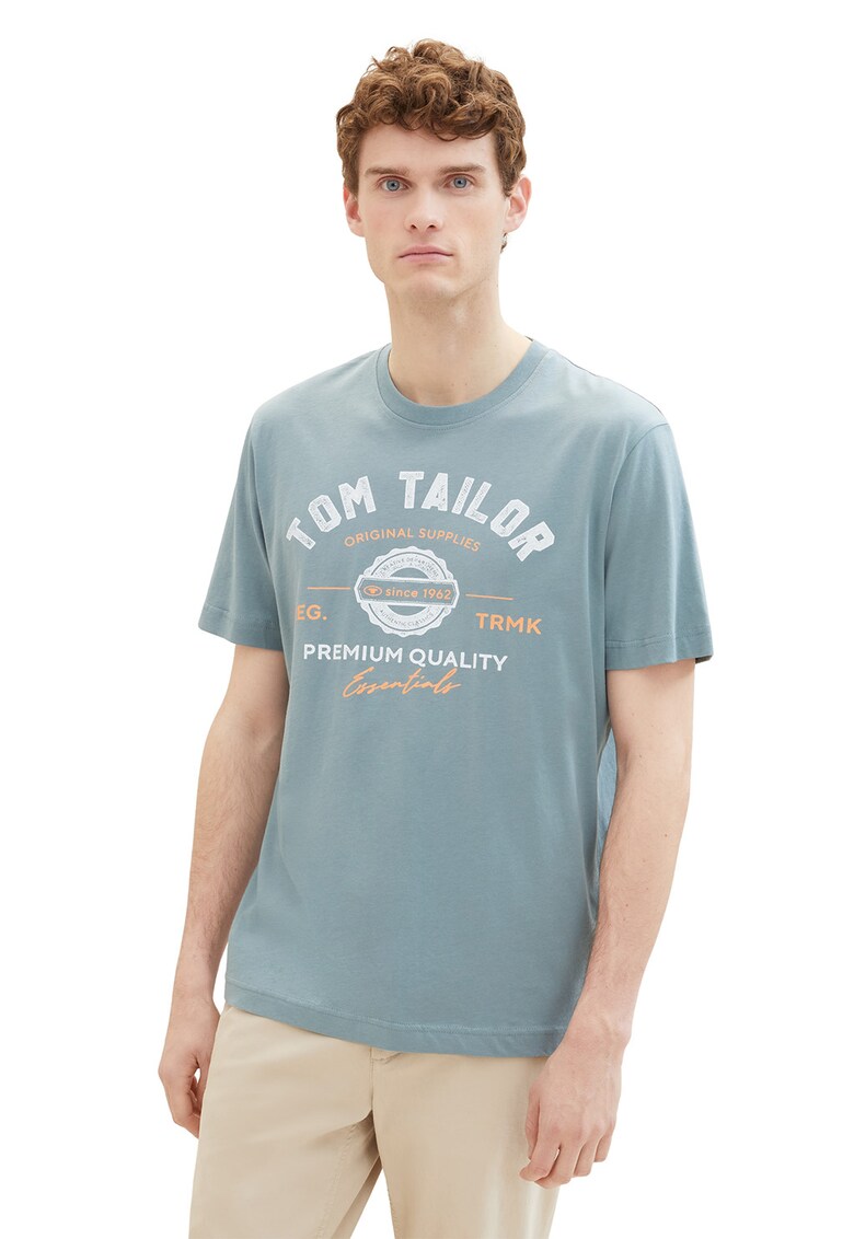 Tricou din bumbac cu imprimeu logo - Gri cenusiu