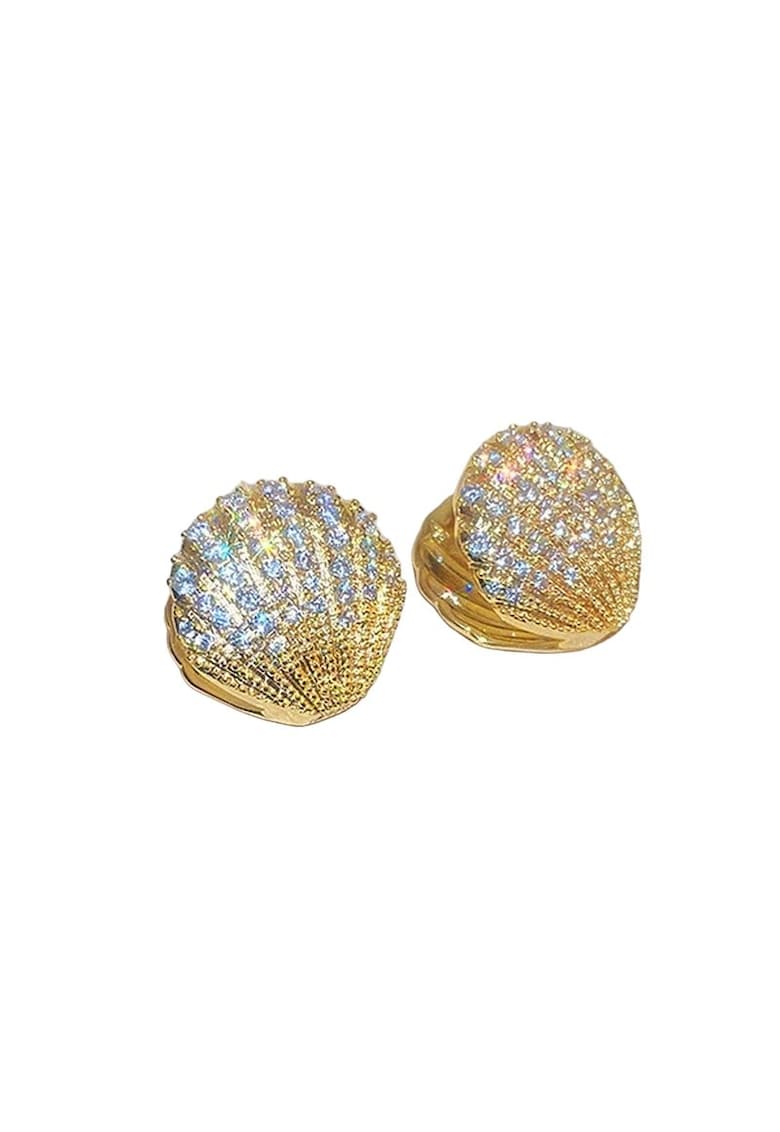 Cercei aurii - forma de scoica - cu pietre de zirconiu - Nathasja C3