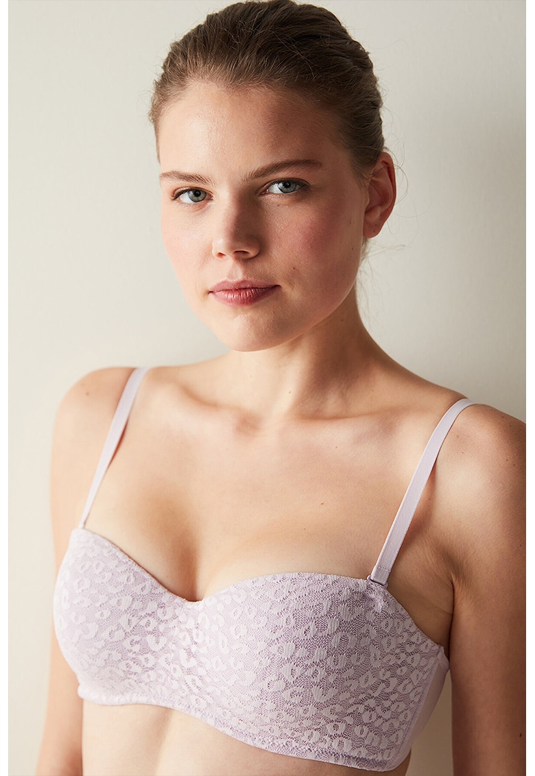 Sutien cu burete si strat exterior de dantela - Lila pal