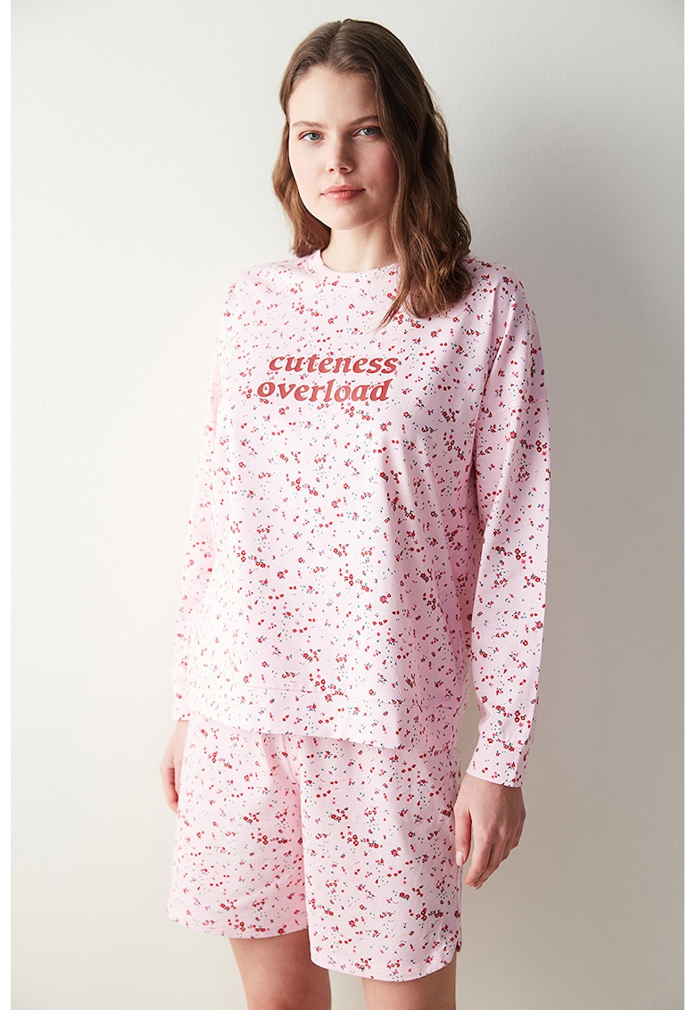 Bluza de pijama de bumbac cu imprimeu