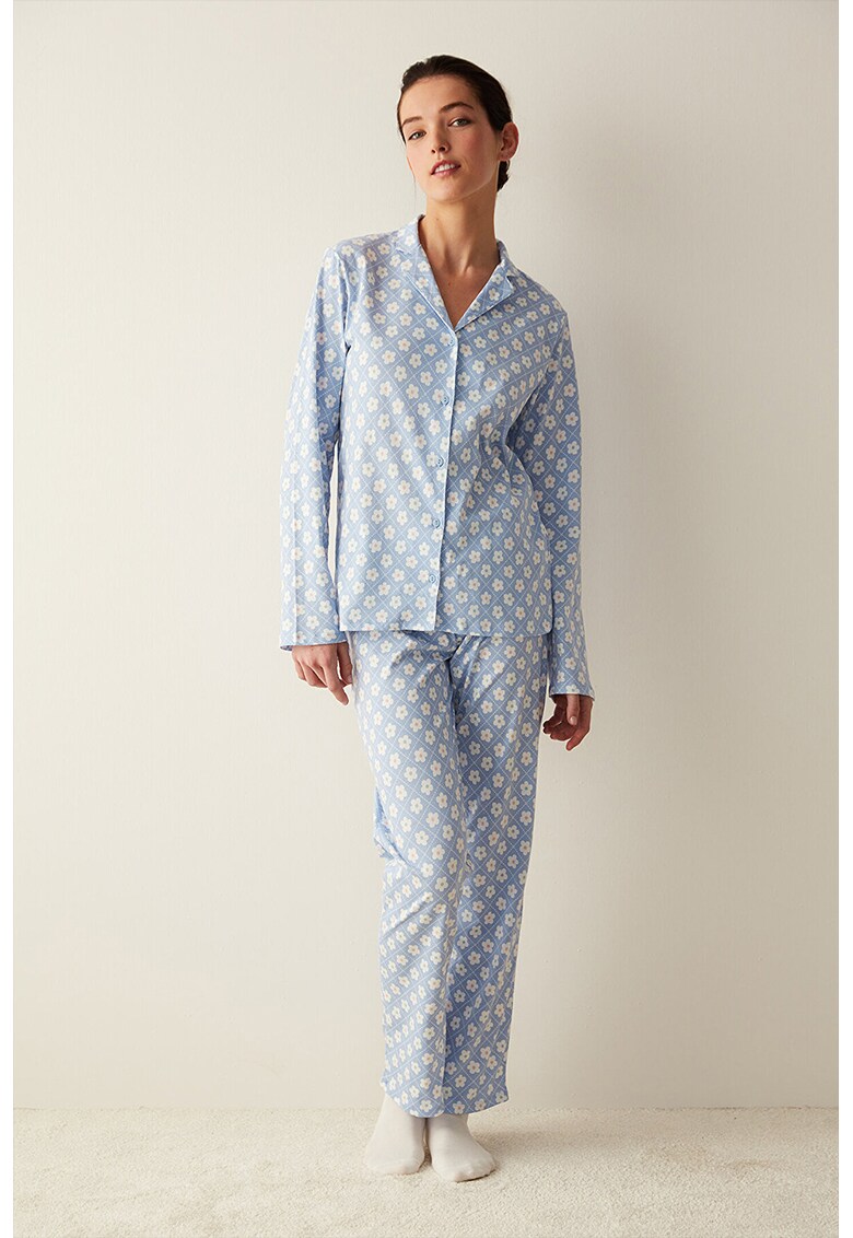 Pijama de bumbac cu imprimeu floral