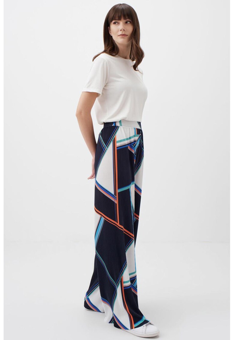 Pantaloni cu croiala ampla si imprimeu geometric