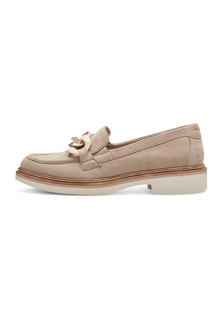 Pantofi loafer de piele intoarsa cu detaliu lant