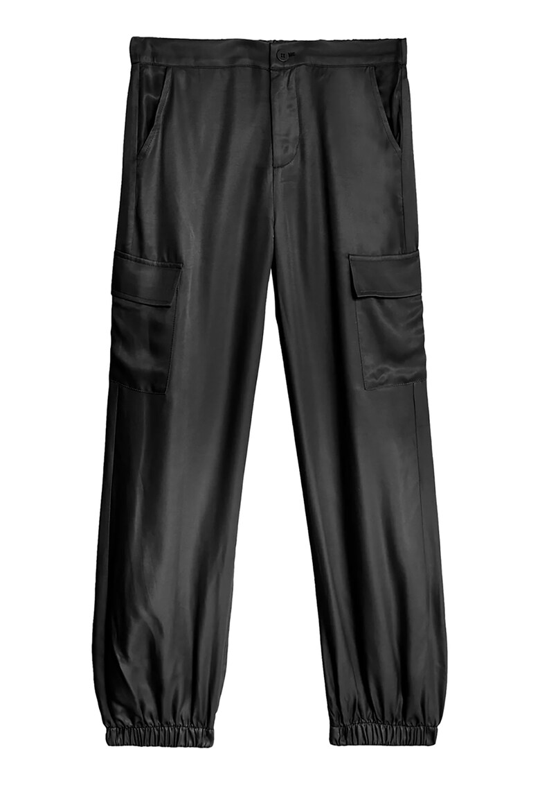 Pantaloni cargo cu aspect de satin
