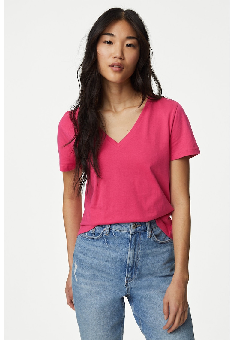 Tricou uni cu decolteu in V