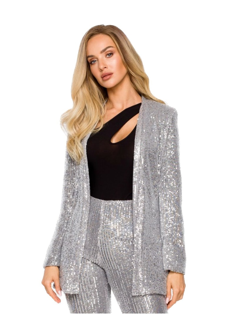 Sacou cu paiete fara inchidere - Argintiu