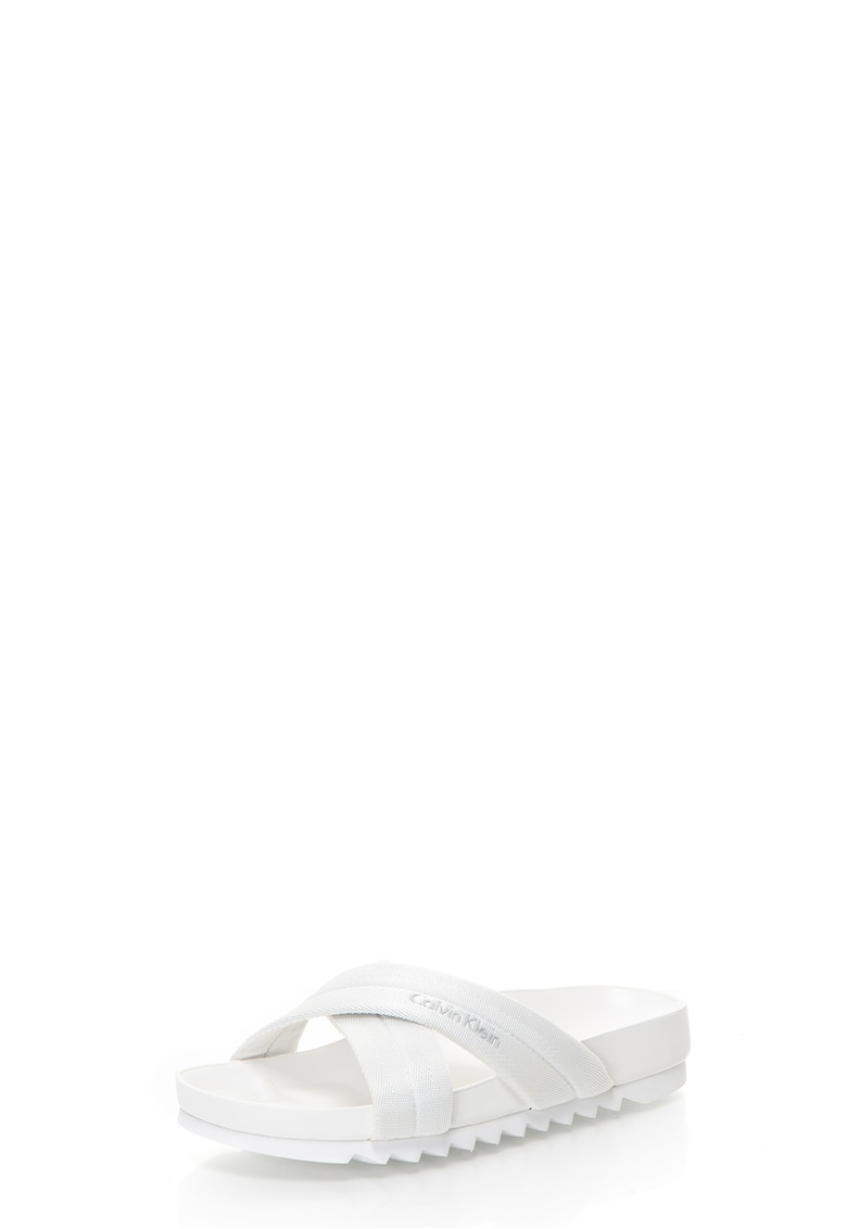 Papuci albi cu barete incrucisate Teo