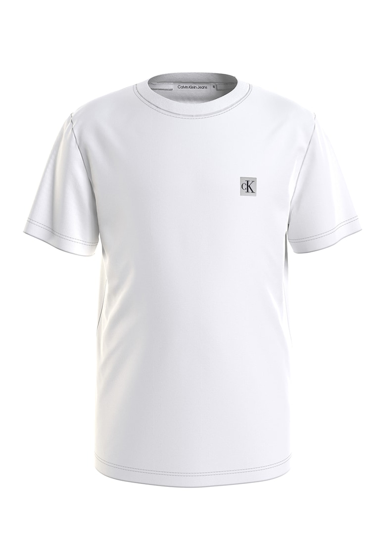 Tricou cu decolteu la baza gatului si monograma - Alb