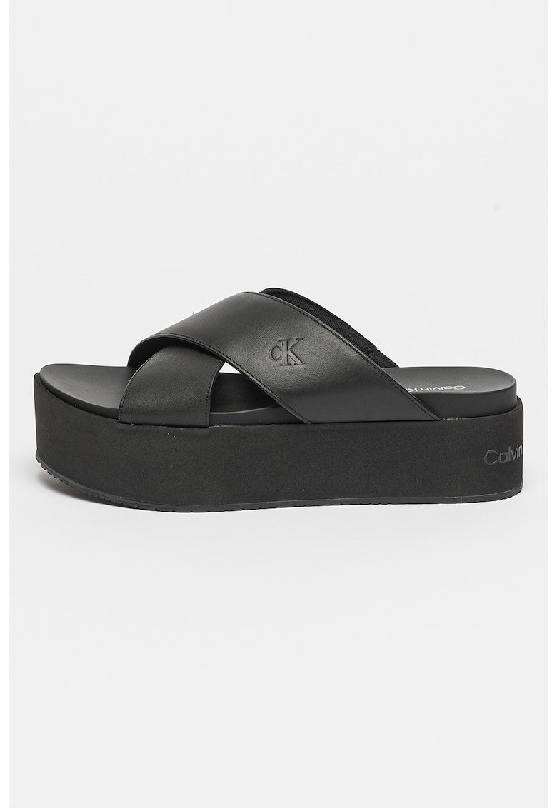 Papuci flatform de piele