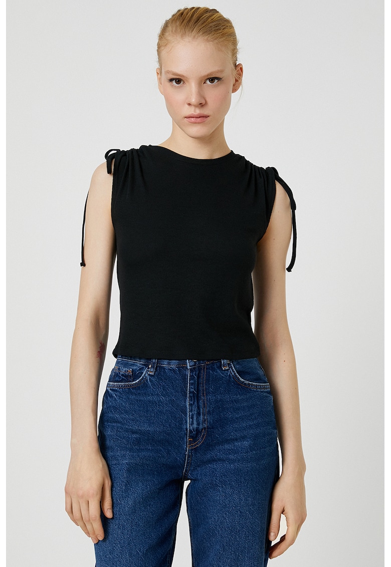 Top slim fit cu snururi - Negru