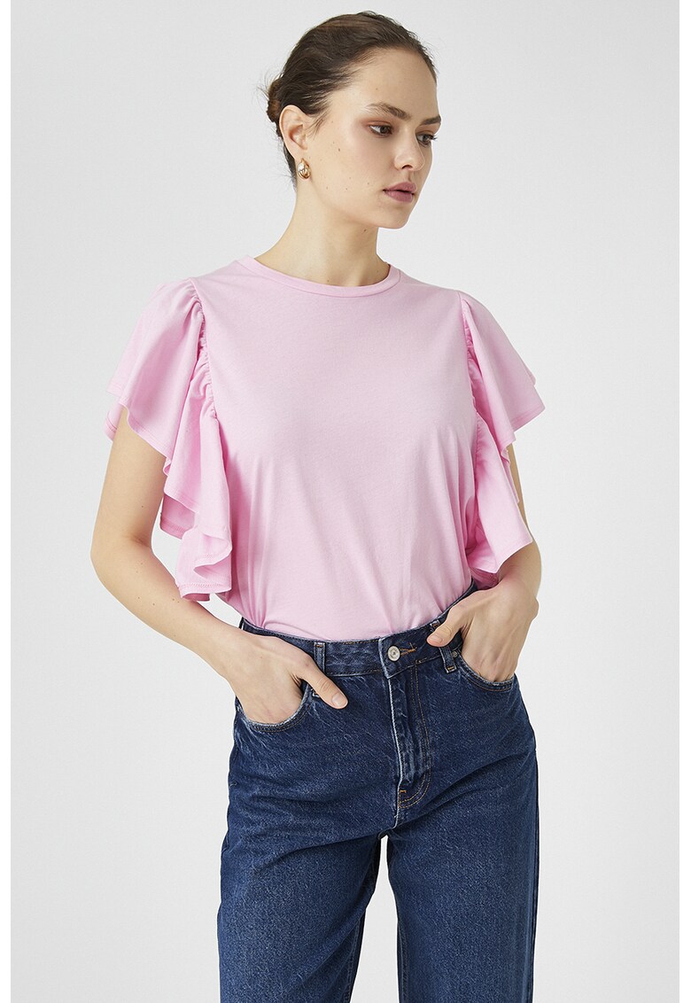Tricou de bumbac cu maneci fluture