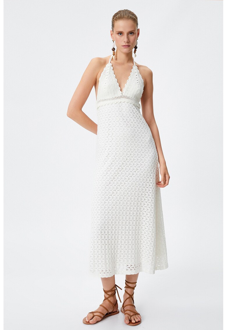Rochie din macrame cu decolteu in V si spate decupat