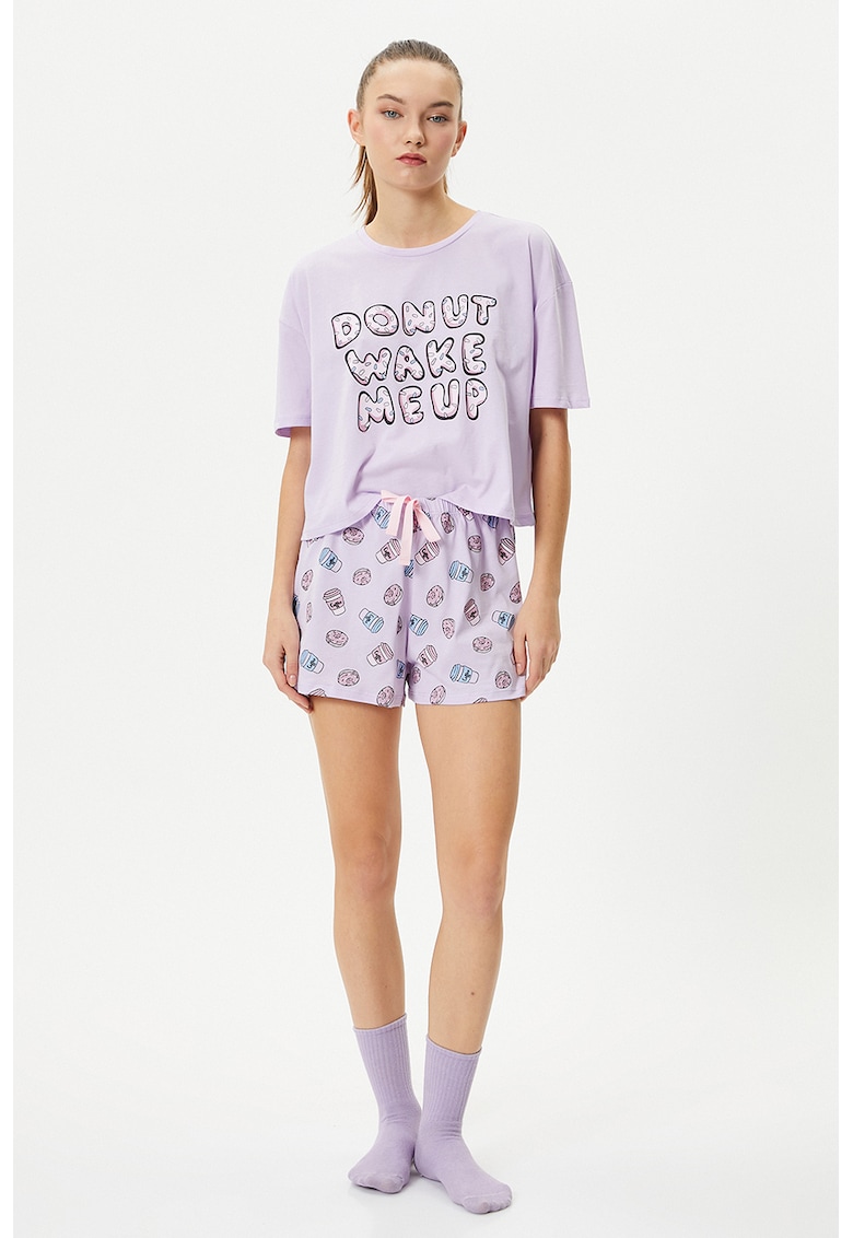 Pijama cu pantaloni scurti - imprimeu grafic si text