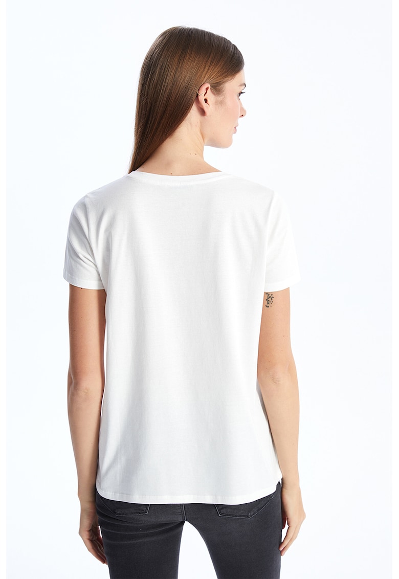 Tricou cu decolteu rotund si fluturi