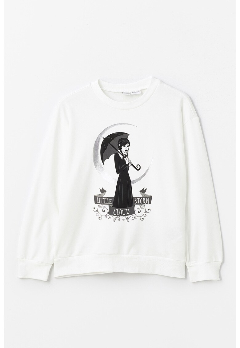 Bluza de trening cu decolteu la baza gatului si imprimeu Wednesday