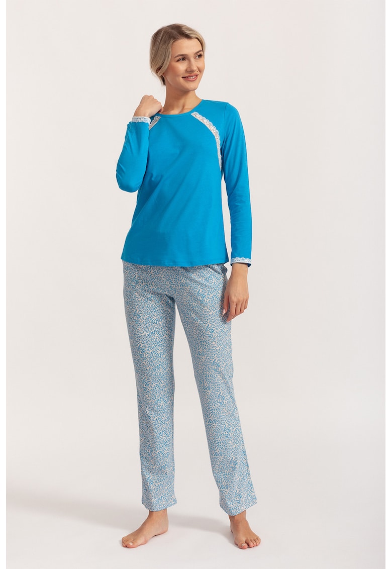 Pijama de bumbac cu pantaloni lungi si model floral