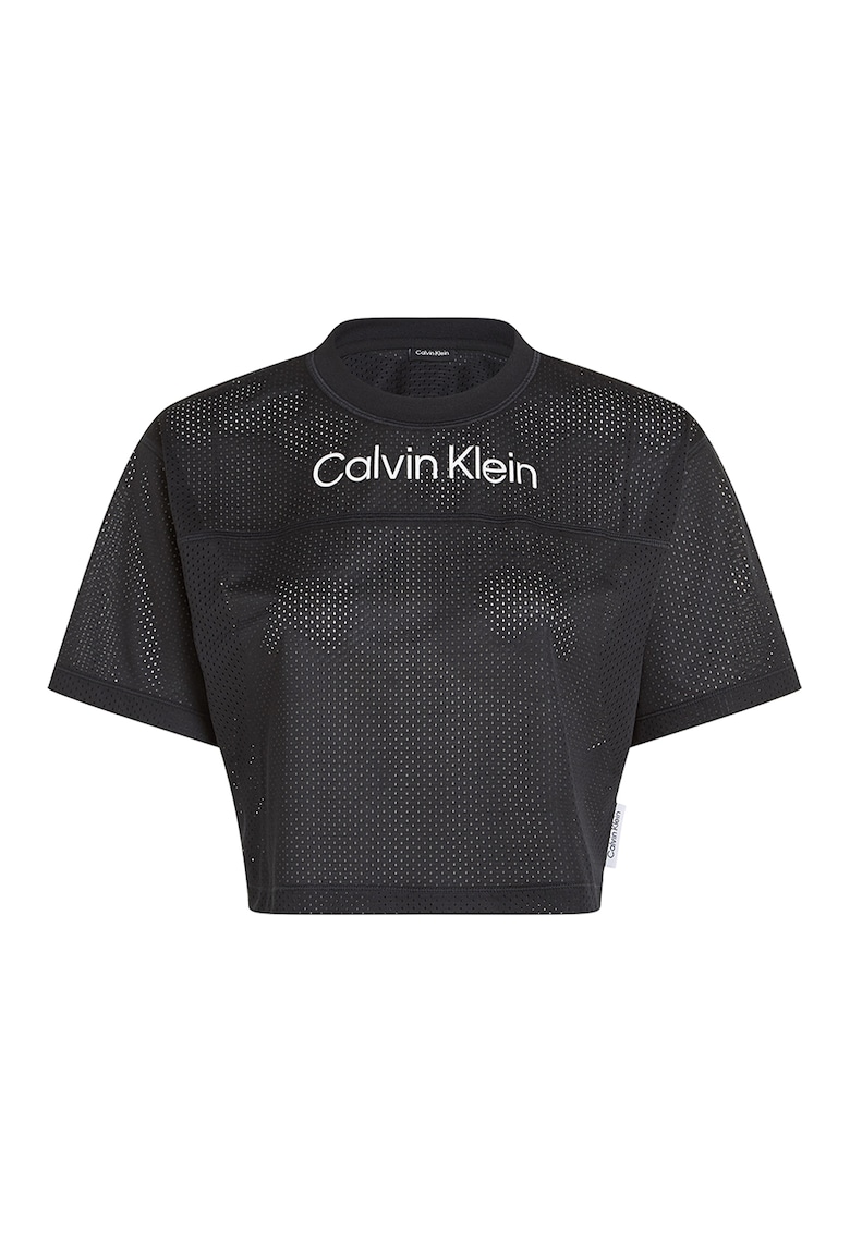 Tricou cu aspect cu perforatii si imprimeu logo pentru fitness