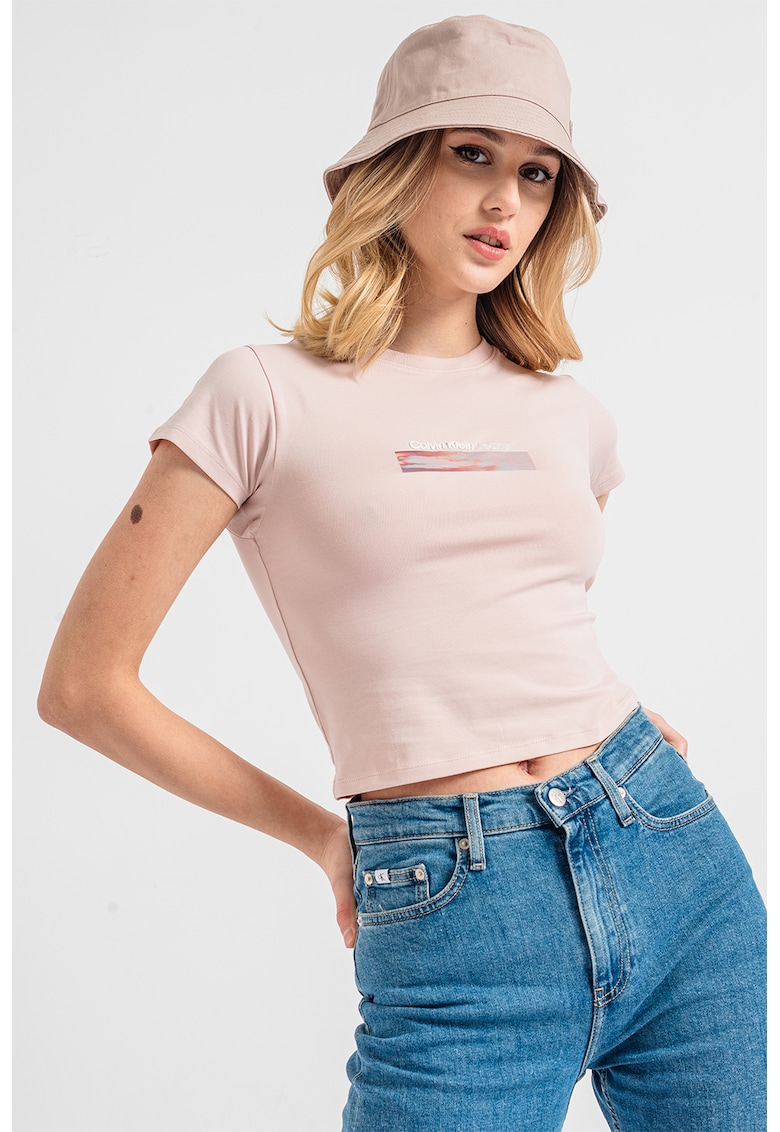 Tricou crop cu logo