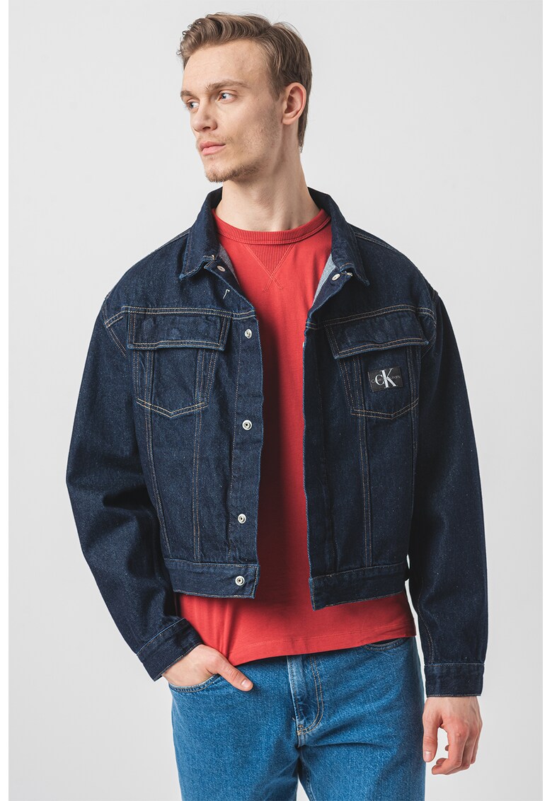 Jacheta de denim din amestec de bumbac cu logo