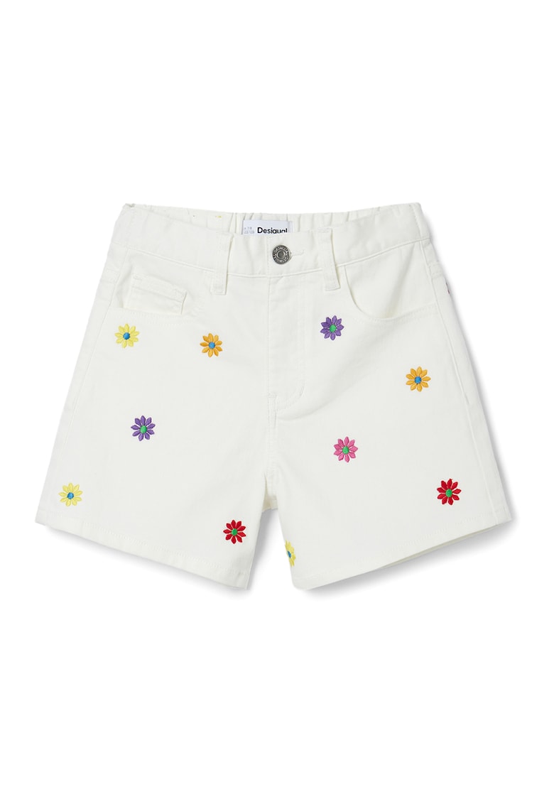 Pantaloni scurti de denim cu broderii florale