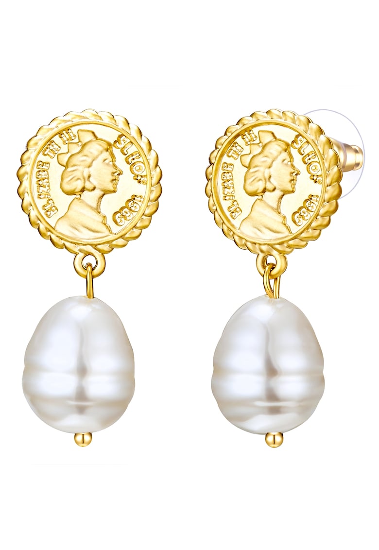 Cercei placati cu aur de 14K si decorati cu perle sintetice