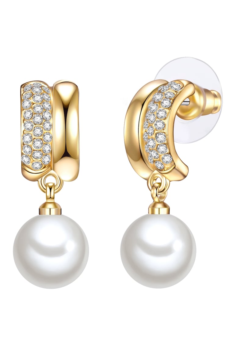 Cercei placati cu aur de 14K si decorati cu cristale si perle