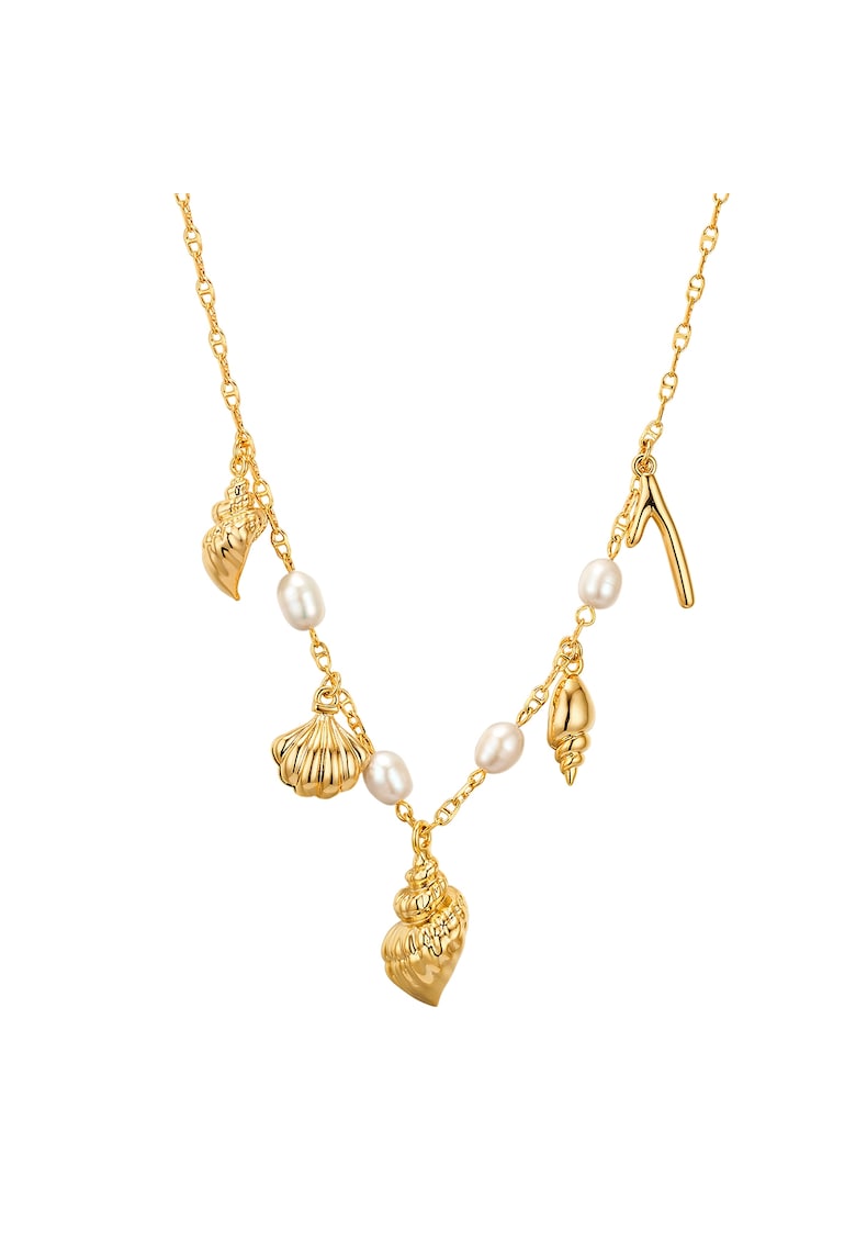 Colier de aur de 14K filat - cu pandantive si perle de cultura