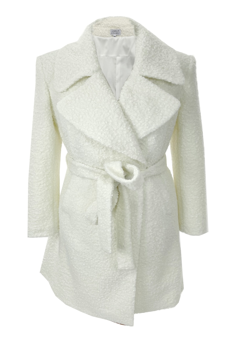 Palton din lana buclata ZAIRA - Alb