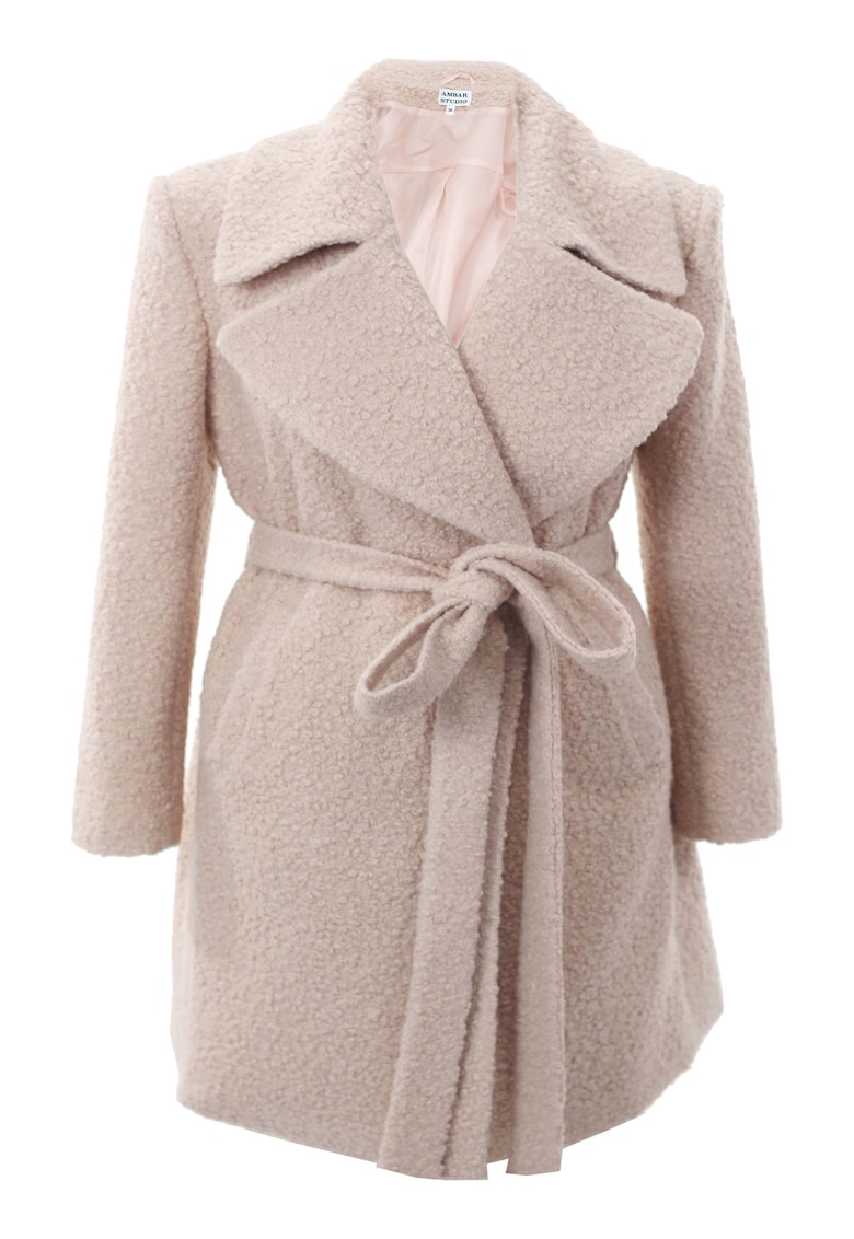 Palton din lana buclata ZAIRA - Roz