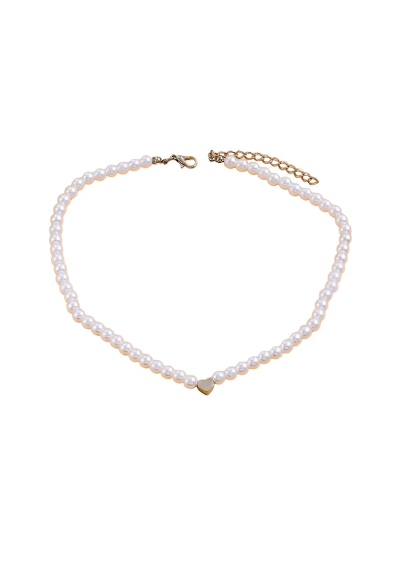 Colier argintiu - cu perle si pandantiv inimioara - Nicky C1