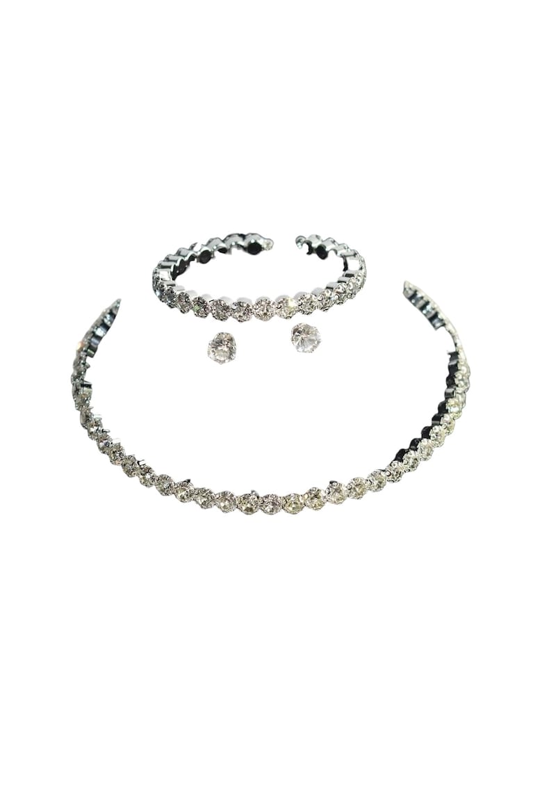 Set colier tennis - bratara si cercei - argintiu - cu pietre - Nicia C8