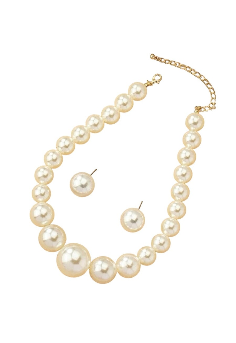 Set colier si cercei - auriu - cu perle - Nichole C8