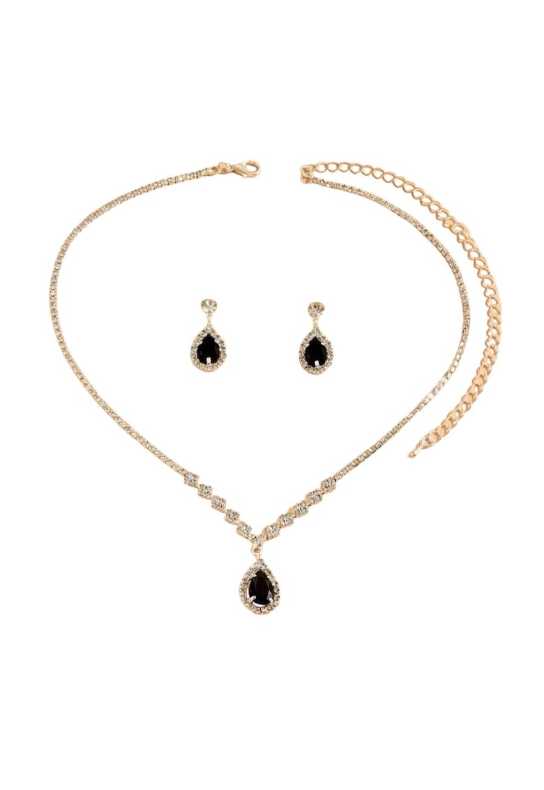 Set colier si cercei - argintiu - cu pietre - Nichi C15