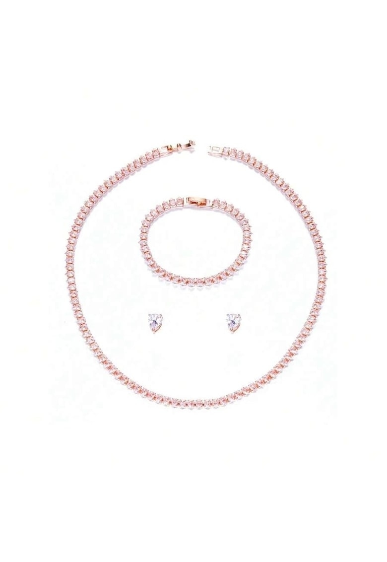 Set colier - cercei si bratara - tennis - rose-gold - cu pietre din zirconiu - Nicha C1