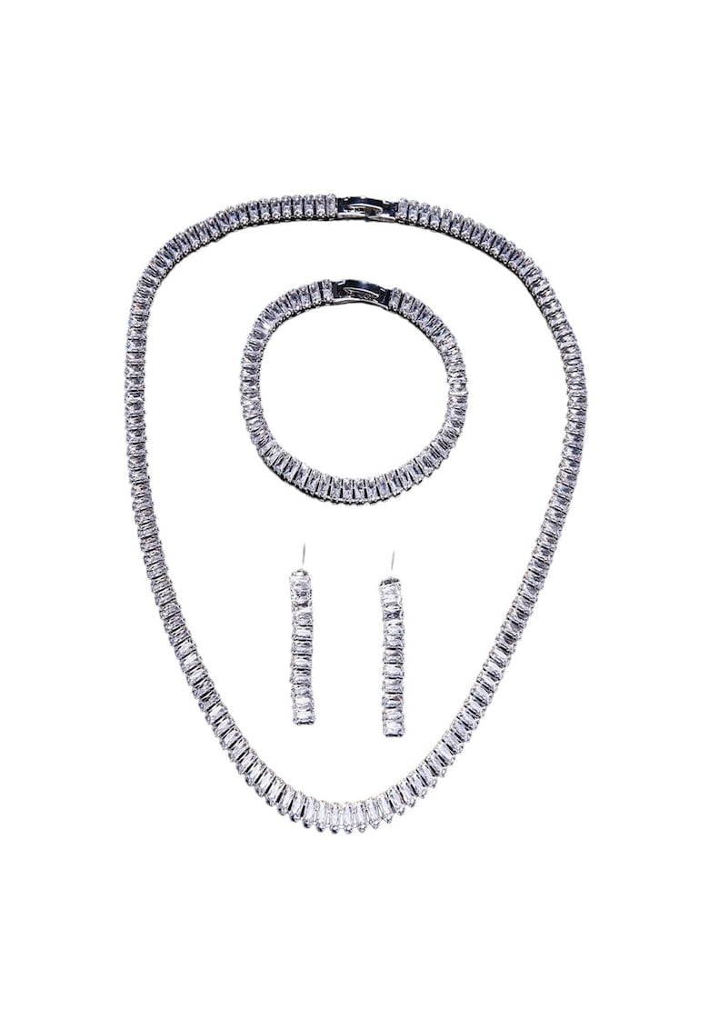 Set colier - cercei si bratara - tennis - argintiu - cu pietre din zirconiu - Nich C16