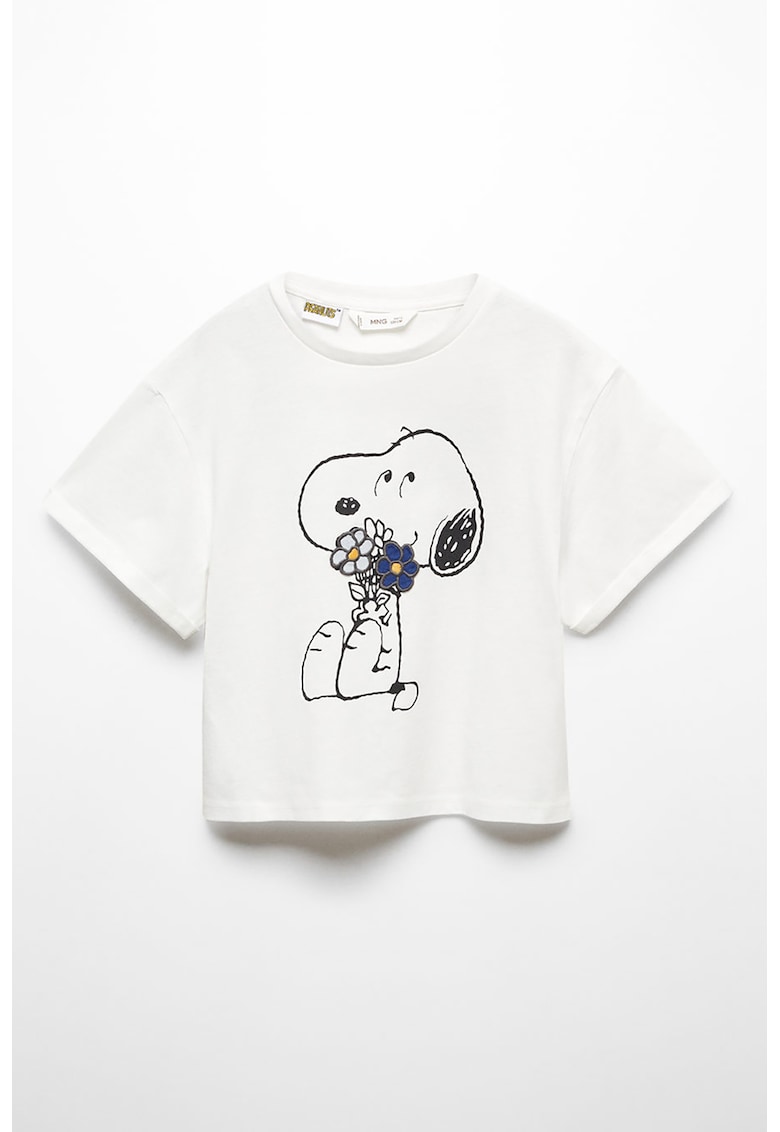 Tricou cu aplicatii florale si imprimeu Snoopy
