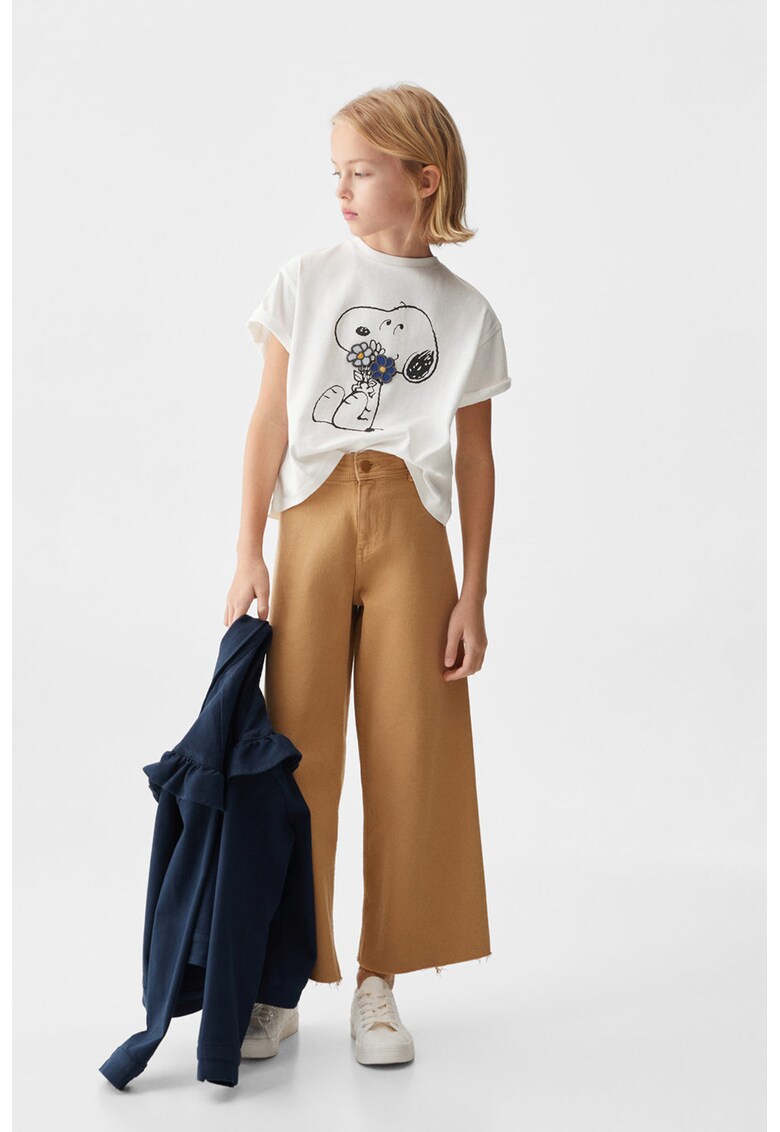 Tricou cu aplicatii florale si imprimeu Snoopy