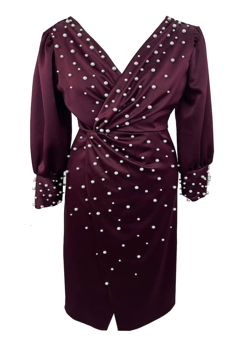 Rochie midi cu perle AMINA - Visiniu